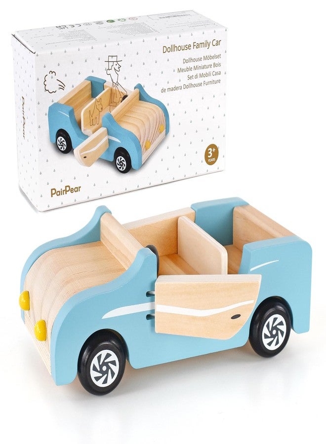 PairPear Wooden Family Car for Dolls,Wooden Toys Dollhouese Furniture Accessories Playset,Kids Pretend Preschool Play Vehicle Toys Gift for Toddler 3 Years and Up - Image 1
